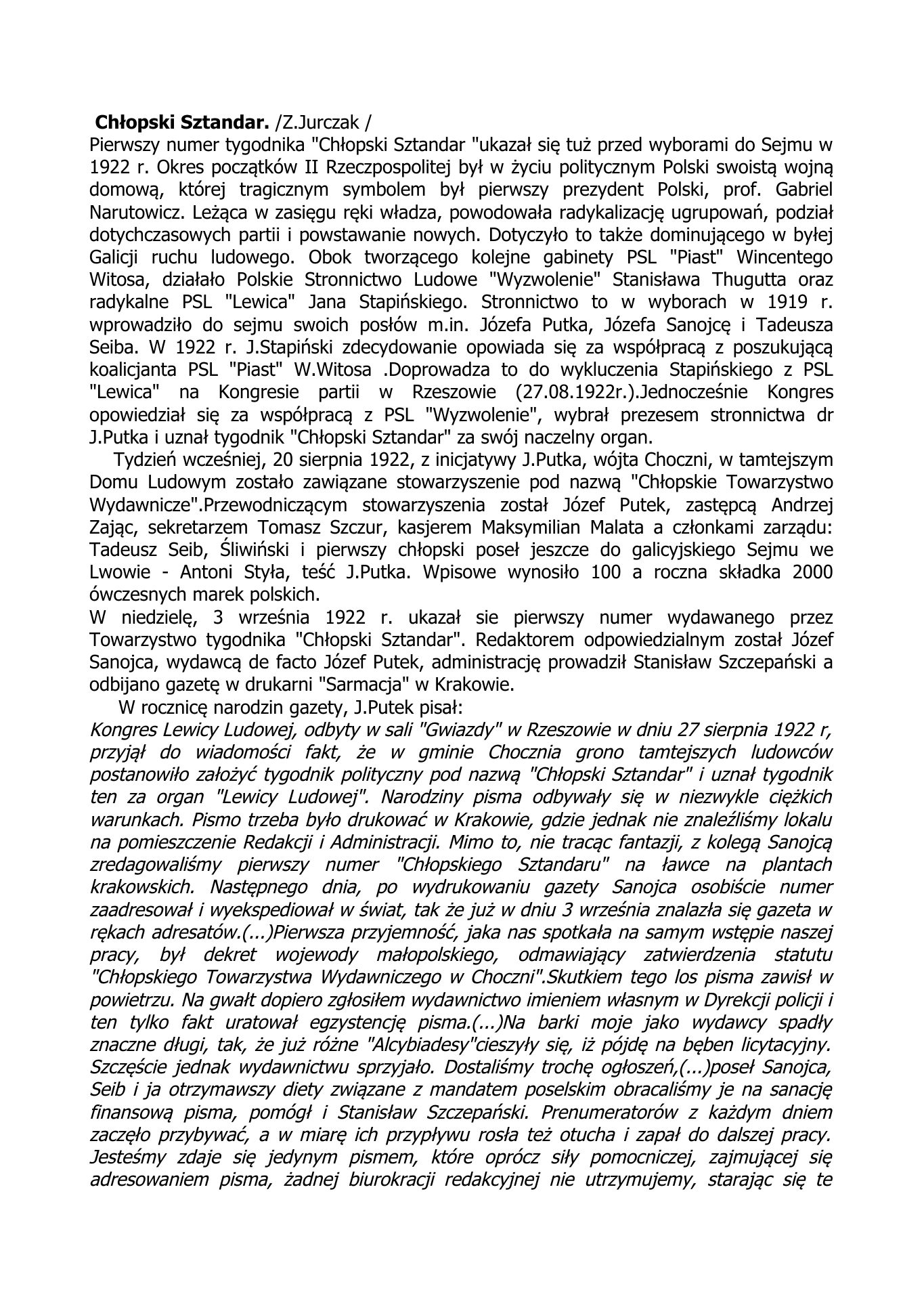 Chlopski Sztandar. Z.Jurczak 1986. — strona 1