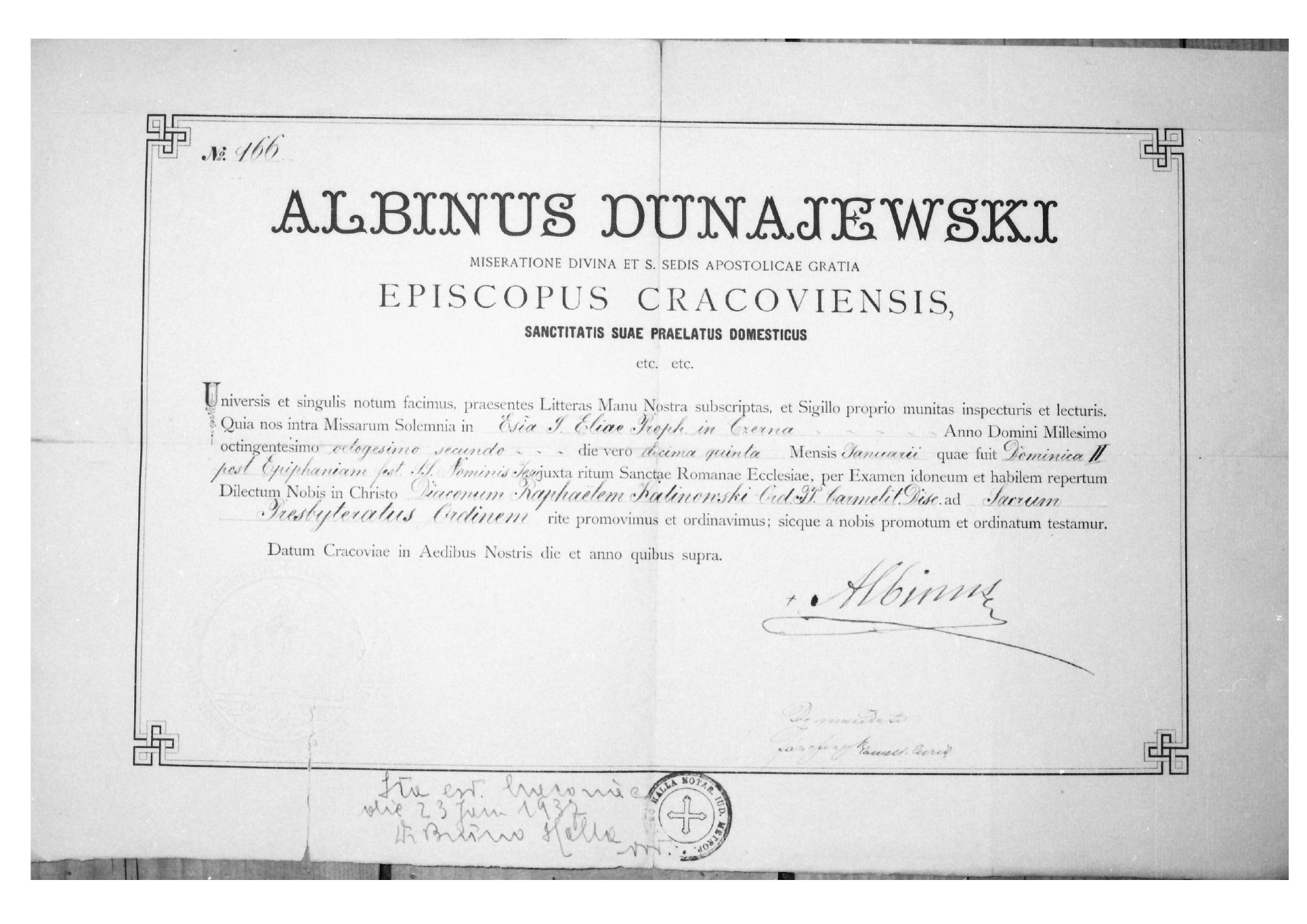 Fundacja kaplicy w Czernej dla Kalinowskiego — strona 1