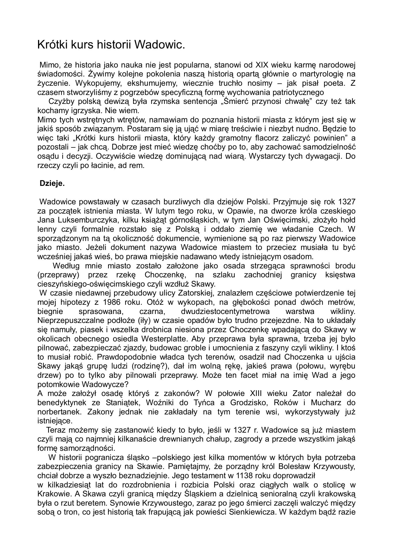 Krotka historia miasta. Z.Jurczak. 2010. — strona 1
