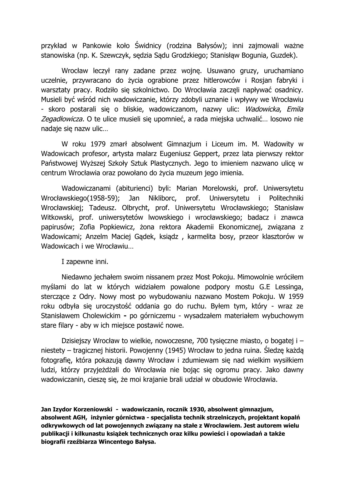Wroclawskie slady Wadowic. J.I.Korzeniowski. — strona 2