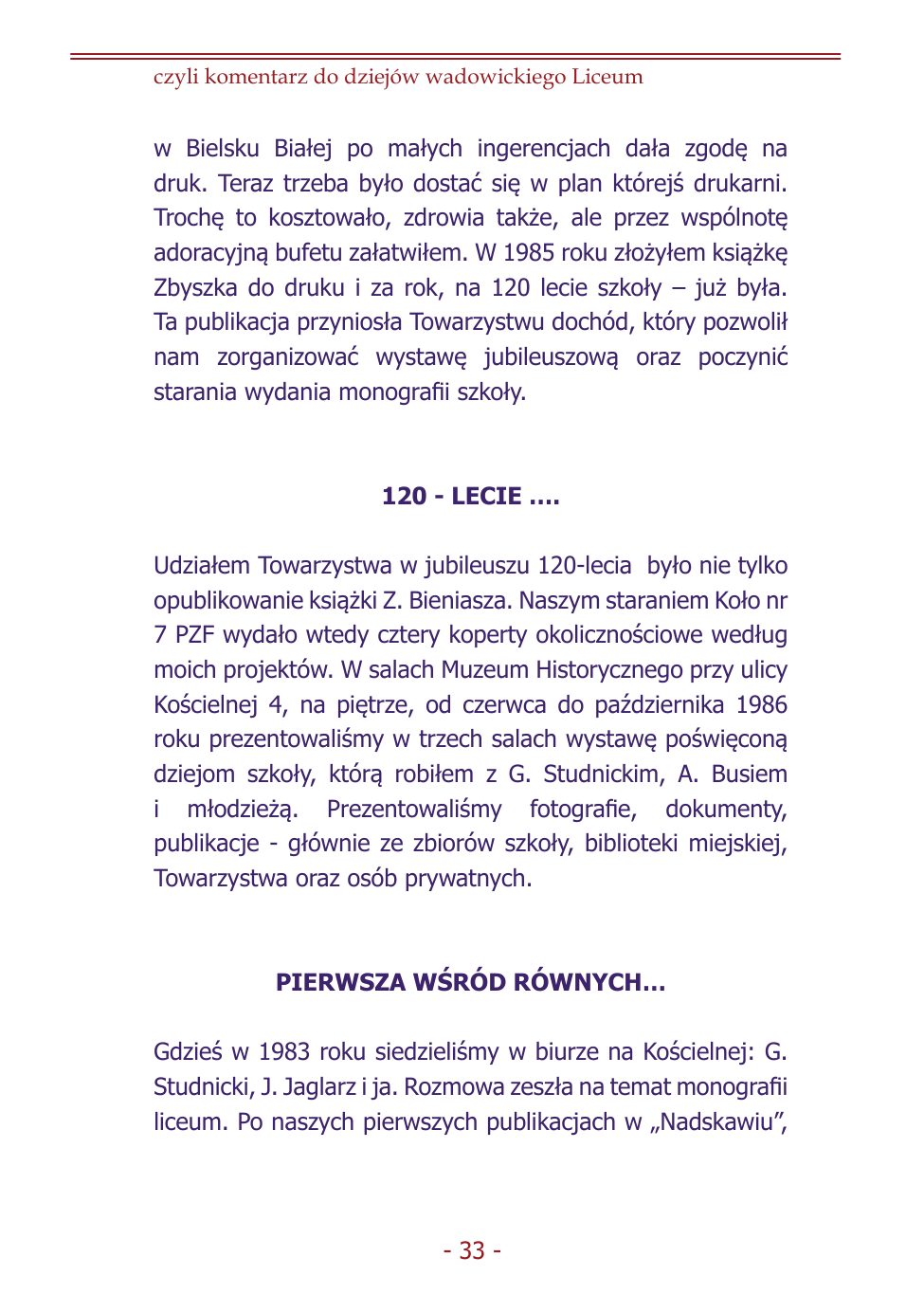 Z.Jurczak. Komentarz do dziejow szkoly. — strona 31